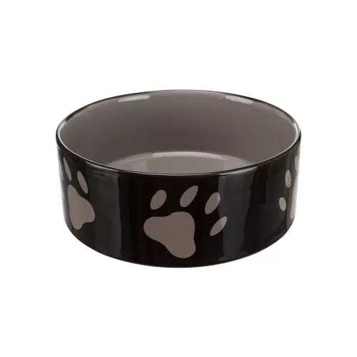 Keramická miska - hnědá/tmavě šedá + motiv tlapky (0,8 l/ ø 16 cm)