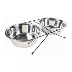 Nerez stojánek + 2 misky (2 x 0,2 l/ø 11 cm/ 24 x 6 x 14 cm)