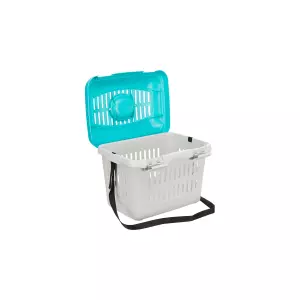 Transportní box MIDI CAPRI s popruhem, 44x33x32cm (max. 5kg), světle šedá/tyrkysová