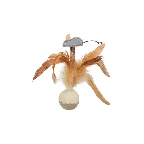 Squieky míček s peřím a myškou 15 cm