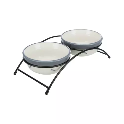 Set keramických misek se stojánkem  2 × 0,3 l / o 12 cm bílá/modrošedá