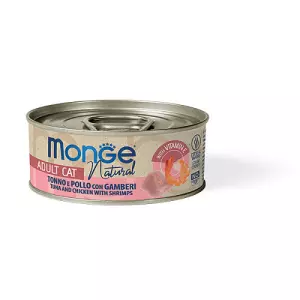 MONGE NATURAL tuňák s kousky kuřete a krevetami pro kočky 80 g