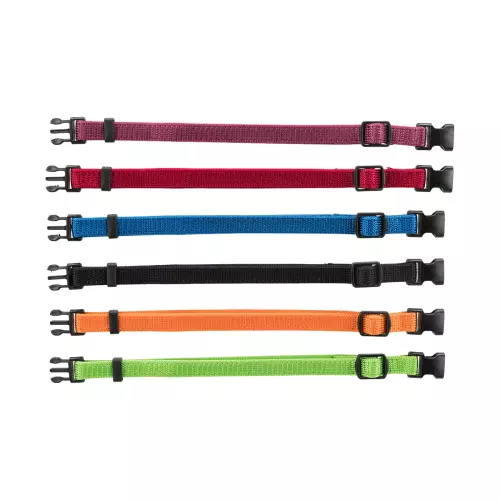 Balení nylon.rozeznávacích obojků pro štěňata M-L 22-35cm/10mm čn,čv,md,zel,or,fi