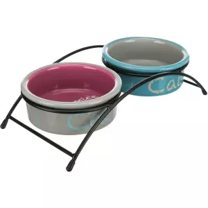Set keramických misek se stojánkem 2 × 0,3 l / o 12 cm světle šedá/tmavě růžová/světle modrá