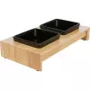 Dřevěný bar, 2x keramická čtyřhranná miska, černá (2 × 0,4 l/13 × 13 cm/ 36 × 7 × 19 cm)