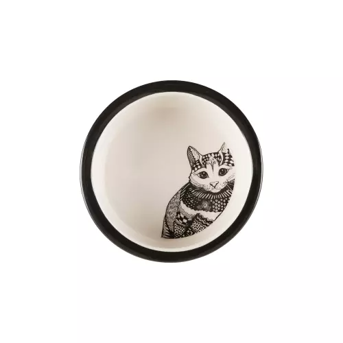 Keramická miska Zentangle pro kočky 0,3l/12 cm bílo/černá