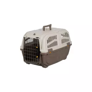 Transportní přepravka SKUDO 2, XS-S, 35x36x55 cm, tmavě šedá/písková (max. 18kg)