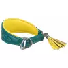 Kožený obojek ACTIVE Comfort pro chrty - petrolejová/žlutá (S-M:33-42cm/60mm)