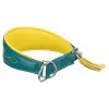 Kožený obojek ACTIVE Comfort pro chrty - petrolejová/žlutá (S-M:33-42cm/60mm)