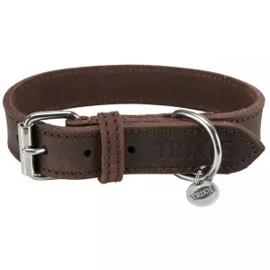 Kožený obojek RUSTIC - tmavě-hnědá (S-M: 34-40cm/25mm)