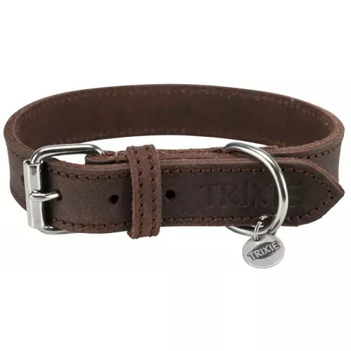 Kožený obojek RUSTIC - tmavě-hnědá (S-M: 34-40cm/25mm)