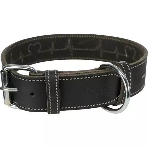 RUSTIC kožený obojek Heartbeat - černá (L:47-55cm/40mm)