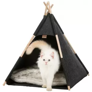 Jeskyňka TIPI  - přístřešek ve tvaru týpí,  55 x 65 x 55 cm, plsť/dřevo, antracit