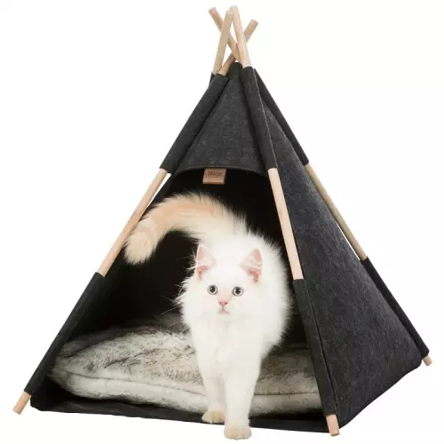 Jeskyňka TIPI  - přístřešek ve tvaru týpí,  55 x 65 x 55 cm, plsť/dřevo, antracit