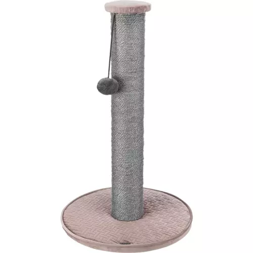 Škrabací sloupek LIVIA s plyšovou kuličkou, 64 cm, sisal/plyš, starorůžová