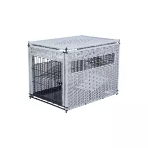 Interiérový kennel, M: 58 x 60 x 77 cm, polyratan, světlešedá