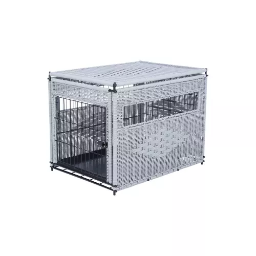 Interiérový kennel, M: 58 x 60 x 77 cm, polyratan, světlešedá