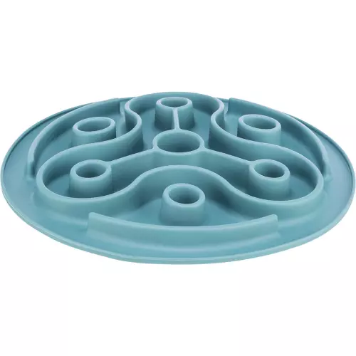 Protihltací talíř Slow feeding TRIANGL, k pomalému krmení, TPE, o 28 cm, modrá