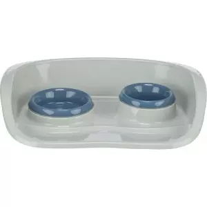 Plastový bar se 2 miskami (0,25 l/ 9cm a 0,3 l/11cm), 46x11x30 cm, šedá/různé