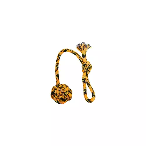 Vrhací bavlněné lano s míčem HipHop Dog ROPE o 7cm / 48 cm, neon oranžová, černá, žlutá