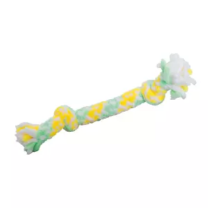 Hebká pletená činka, 2 uzly, 20 cm, pistáciová, žlutá, bílá, HipHop Dog PLUSH