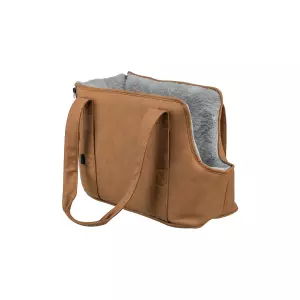 Transportní taška EVELYN, 40 x30 x 20 cm, do 5 kg, umělá kůže, plyš, hnědá/šedá