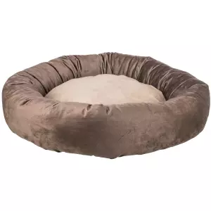 Kulatý recyklovaný pelech LIONEL, fleece, hnědá/béžová (ø 60 cm)