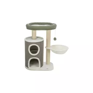 Škrabadlo DANTE, 86 cm, válcová kukaň, 2 lůžka, míček, bílá/khaki/šedá