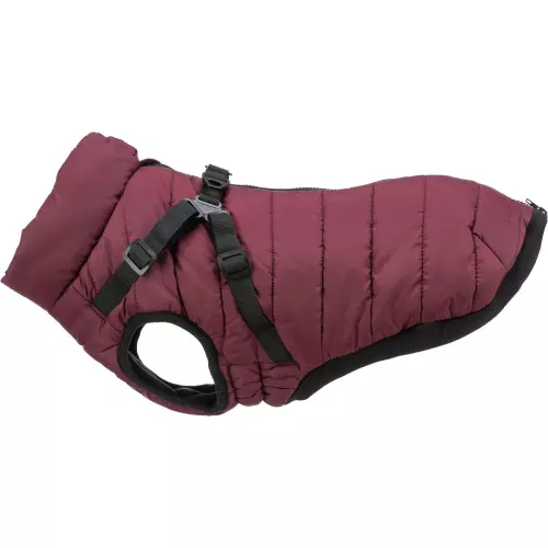 Zimní bunda PIROU s postrojem, sangria (XXS: 24cm, hruď: 38-42cm, krk: až 30cm)
