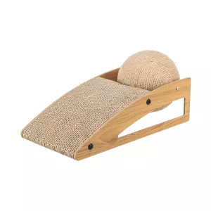Škrabací rampa s míčem, 40 × 17 × 20 cm, dřevo/karton/sisal