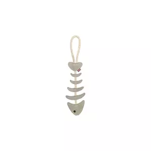FishBone - rybí kost na laně, 43 cm, hračka pro psy, 100% pravá kůže/lano, šedá