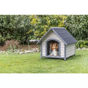 Natura bouda pro psa se sedlovou střechou, M-L: 83 x 87 x 101 cm, šedá