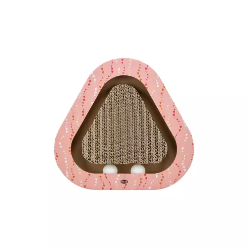Škrabací karton VALENTINE triangl, s míčky a catnipem, 36 x 5 x 36/36 cm, losos - LIMITOVANÁ NABÍDKA