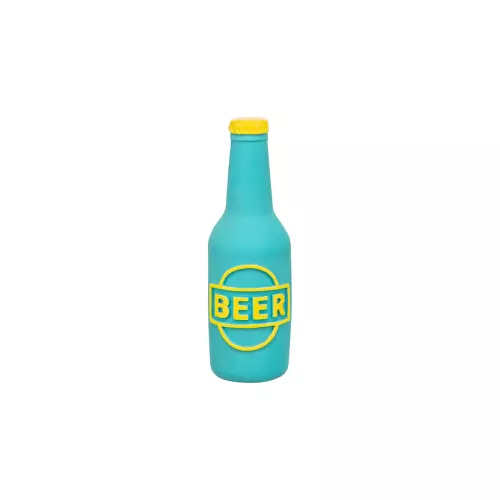 Beer bottle - pivní lahev, latexová hračka se zvukem 12,5 cm, modrá