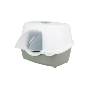 Toaleta pro kočky DAVIO TOP s krytým vstupem, 56 × 39 × 39 cm, šedá/bílá