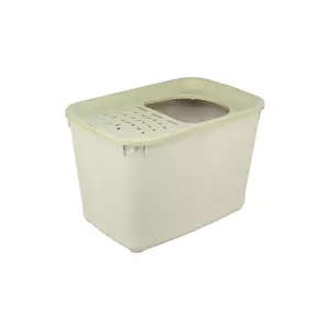 Toaleta pro kočky HOP-IN, horní otvor, 38 × 39 × 58 cm, šedá/zelená
