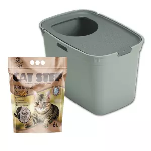 SET WC Top Cat, olivově zelená + zdarma Cat Step Tofu Original 6 l